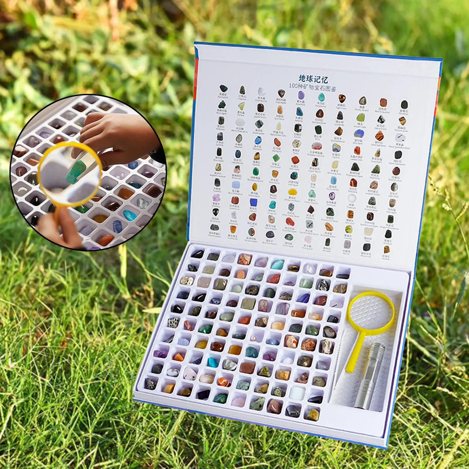 Natural Gems Collection Rock Mineral Kit Rock Book Gem set Geology Educational Kit Stem Gemstone Crystal Kit for Holiday Gifts