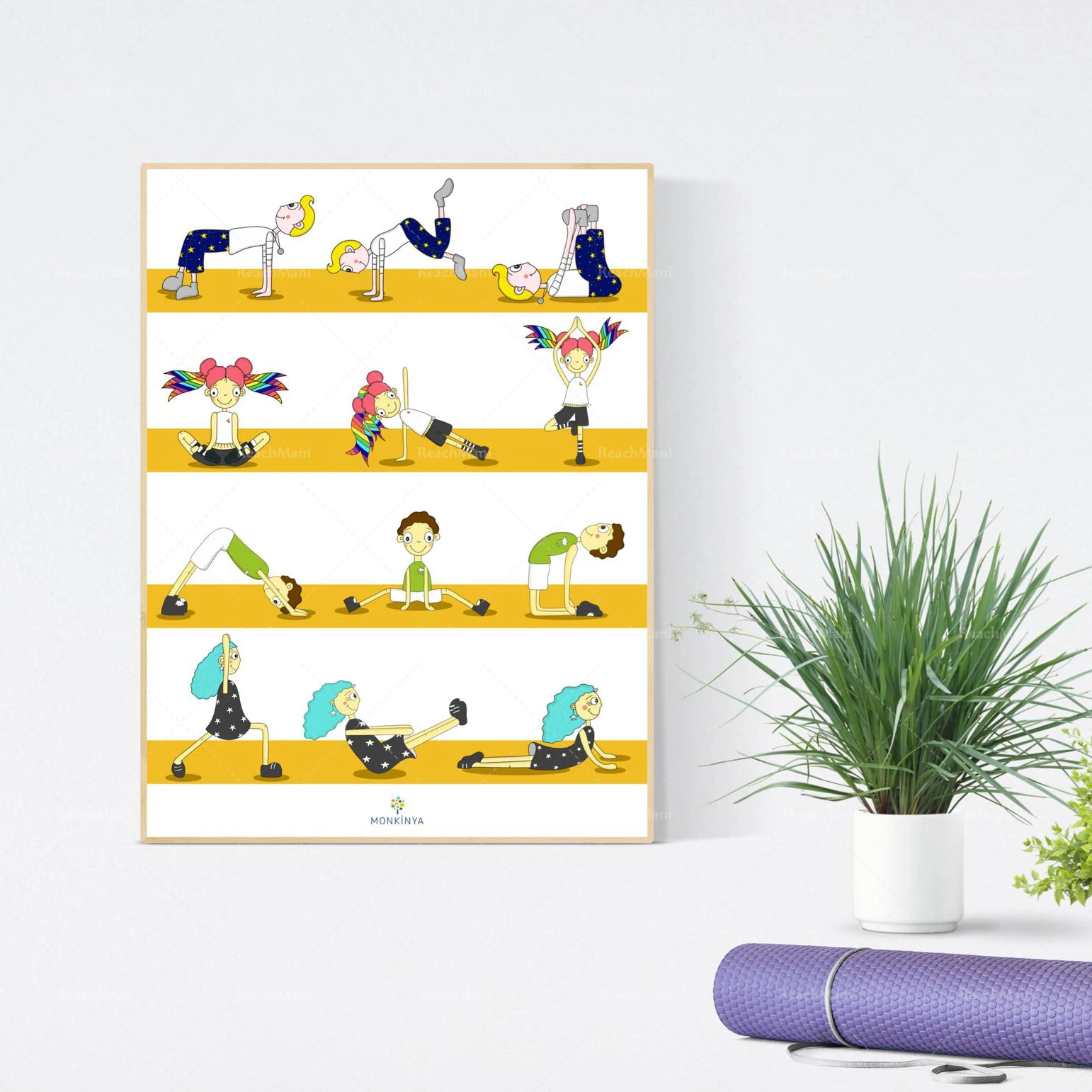 YOGA POSES Practical Life Kids Room Wall Art Kindergarten Primary Educational Poster Learning Chart Printable
