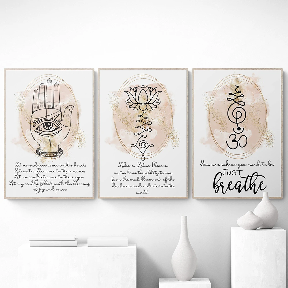 Lotus Flower Quote Print Yoga Poster Buddha Wall Art Canvas Painting Namaste Meditation Picture Home Room Yoga Studio Decor Gift