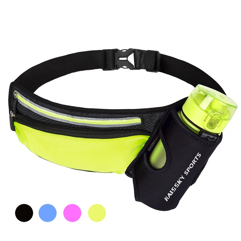 Women Men Marathon Running Waist Bag Hydration Belt Reflective Sport Bag Waterproof Jogging Gym Waist Pack Without Water Bottle