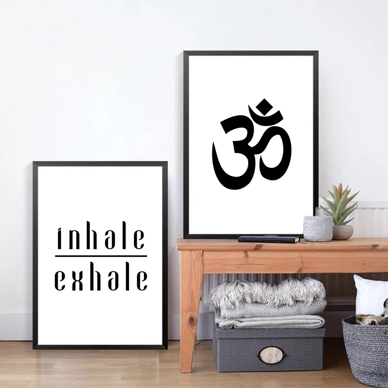 Aum Ohm Om Poster Yoga Quote Canvas Painting , Inhale exhale breathe Prints Yoga Meditation Typography Wall Art Decor