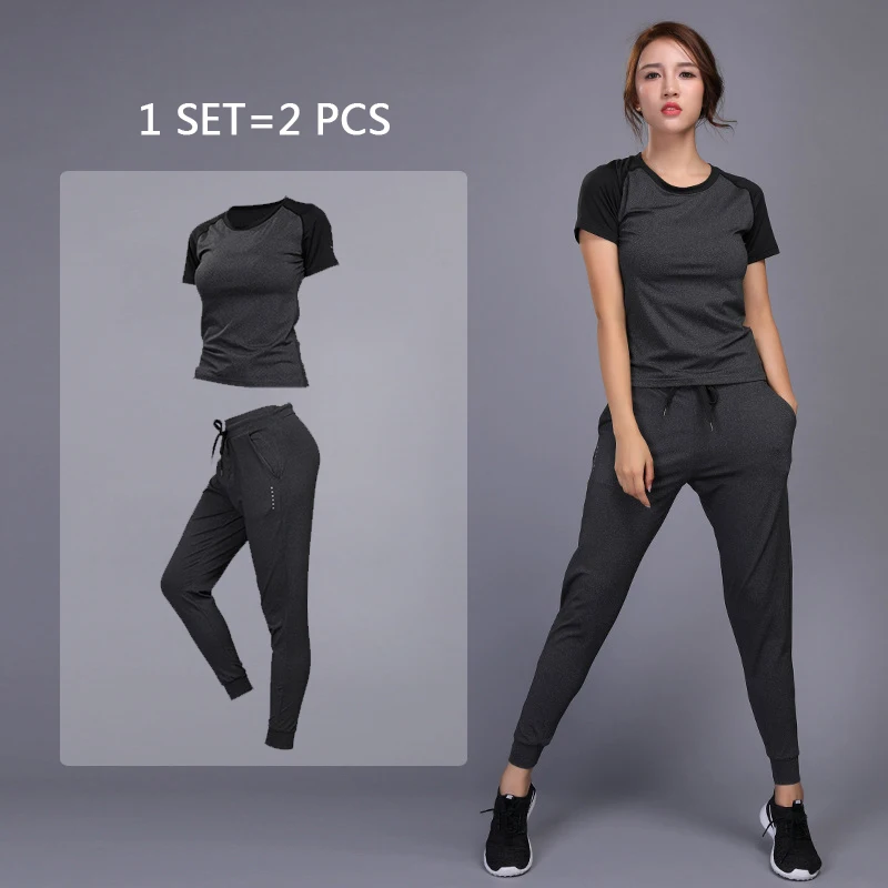 New Women’s Sportswear Yoga Sets Jogging Clothes Gym Workout Fitness Training Yoga Sports T-Shirts+Pants Running Clothing Suit