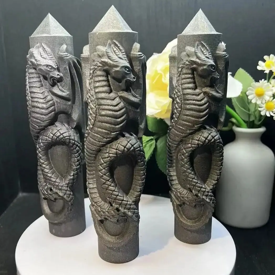 10-12cm Shungite Dragon Tower Natural Energy Stones Crystals Point Wand Healing Crystal Pyramid Elite Protection Wiccan