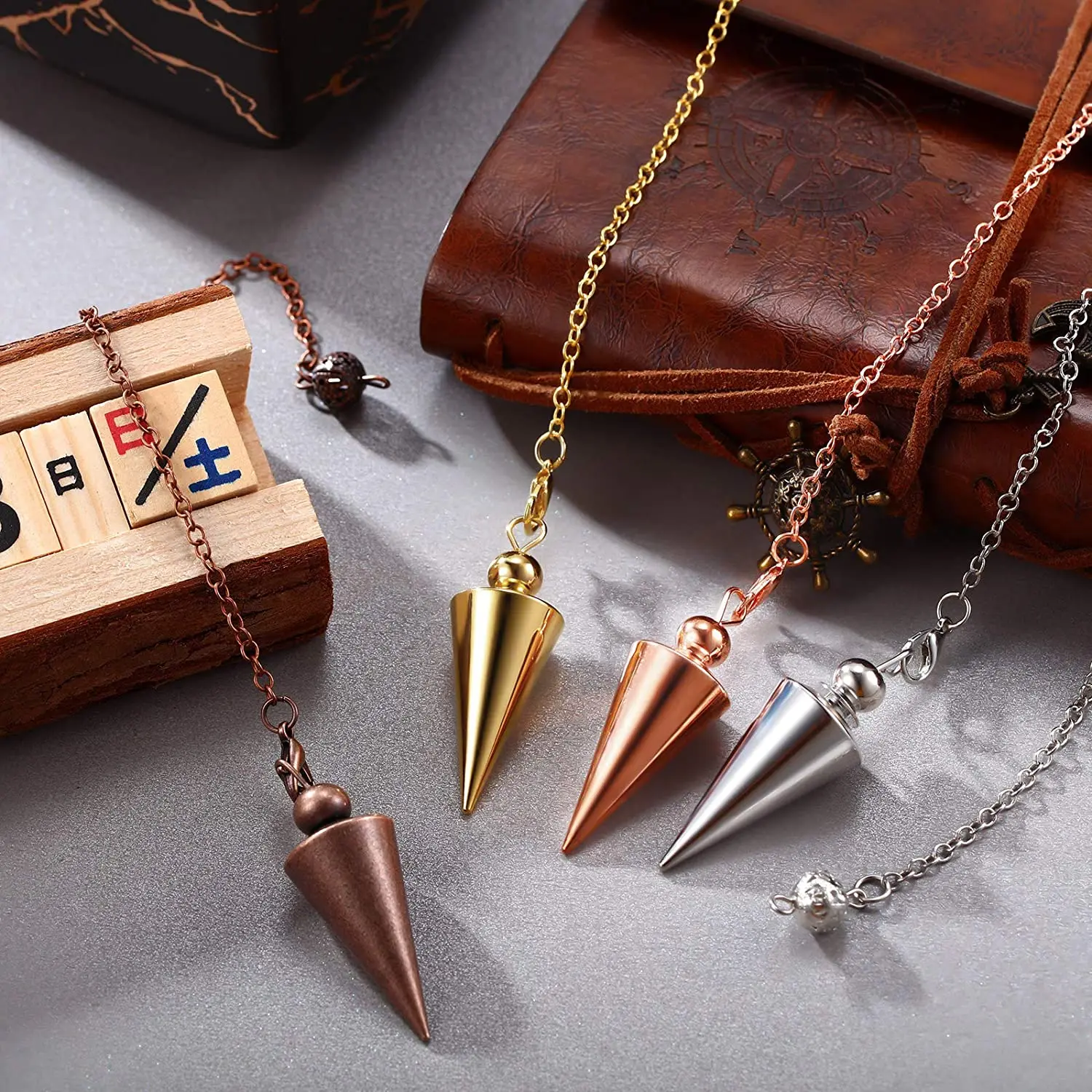 Antique Metal Pendulum for Dowsing Divination Balance Spiritual Cone Point Copper Pendant Pendulums Scrying Pendulos Dowser X001