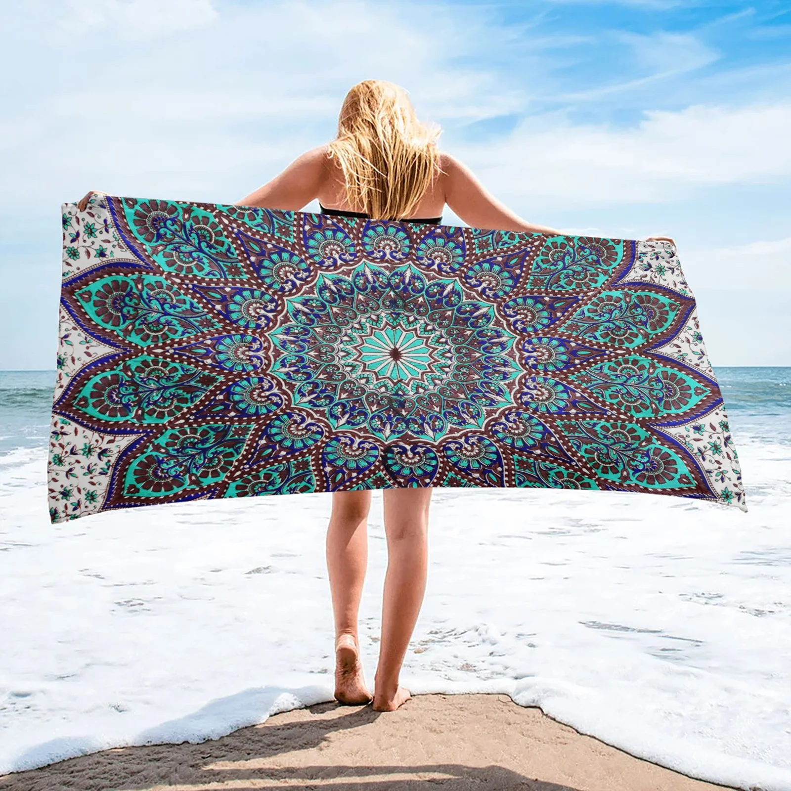 Flower Green Retro Absorbent Bath Towel for Bathroom Sauna Soft Beach Yoga Towel Quick-drying Face Towel Home Essentials