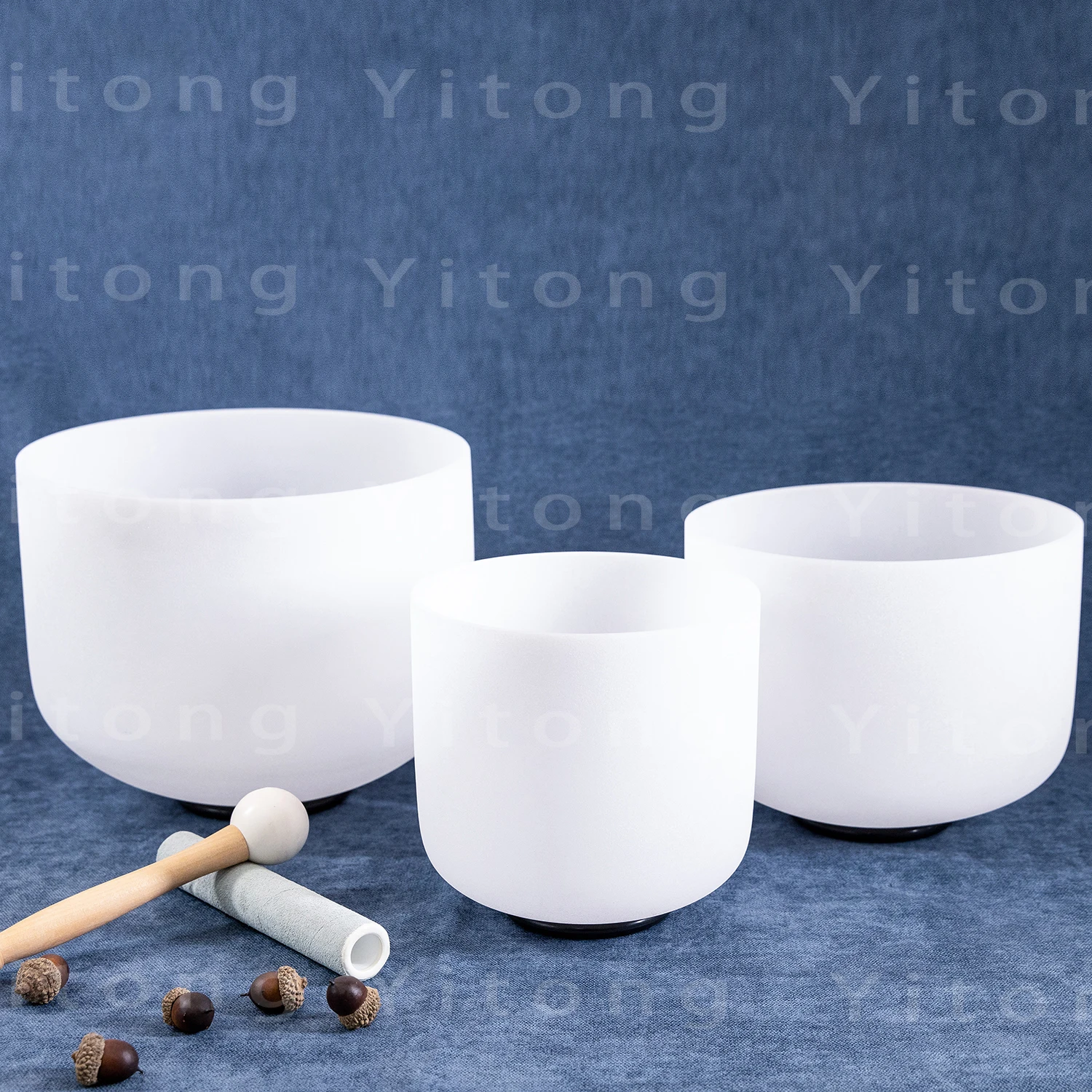 Crystal 8″B+10″E+12″C Frosted Quartz Crystal Singing Bowl Chakra Set for Sound Healing Meditation with Free 12″ Carry Bag