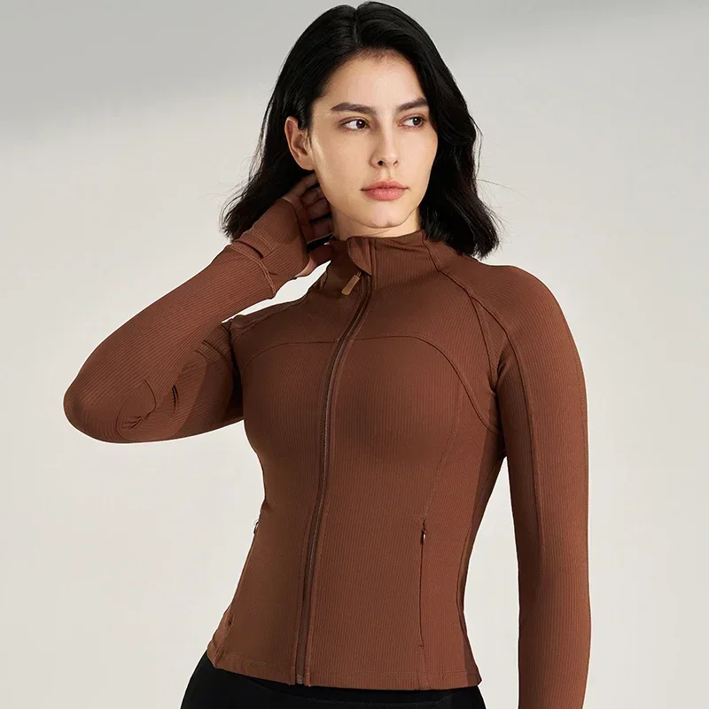 New Women’s Sportswear Jacket, Women’s Stand Up Collar Tight Yoga Suit Top, Long Sleeved Running Training Pilates Fitness Suit