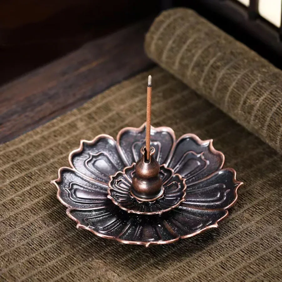 Lotus Flower Incense Holder Antique Copper Tea Table Meditation Incense Tray Incense Burner Household Decoration