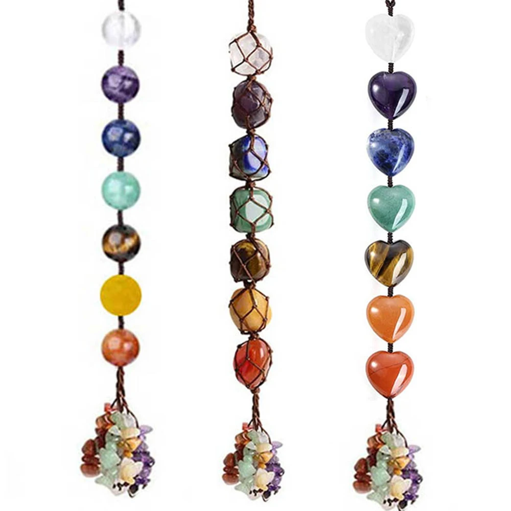 7 Chakras Natural Stones Handmade Hanging Ornament Colorful Crystals Tassels Yoga Meditation Pendant Wall Window Car Home Decor