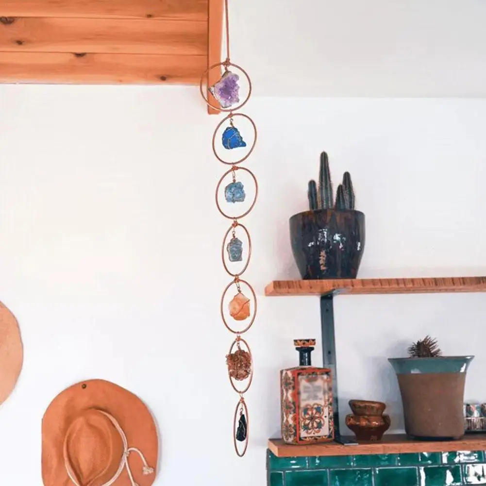 Crystal 7 Chakra Gemstone Hanging Home Chakra Crystals Decoration Natural Stone Wall Room Decor Tree Of Life Meditation Ornament