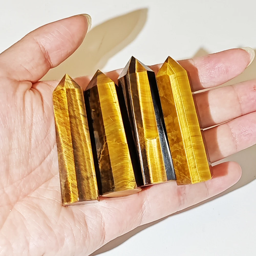 1.57″-3.14″ Natural Crystals Stone Tiger Eye Wands Polishing Reiki Healing Energy Stone Hexagonal Point Obelisk Gemstones
