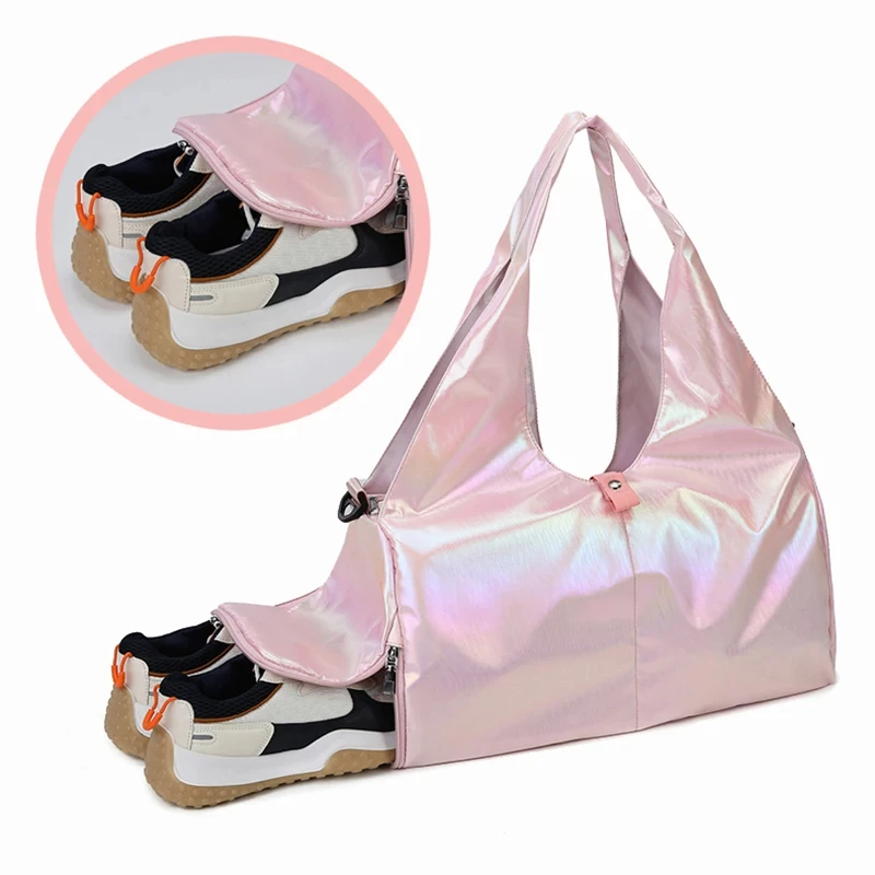 Women Sports Handbag Yoga Fitness Training Bag Fashion Laser Tote Bags Shiny Duffle Handbags Lightweight Carry On Shoulder Pack