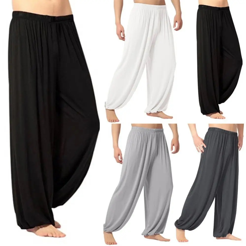 Men’s Harem Pants Solid Color Yoga Pants Morning Exercise Tai Chi Pants Casual Wide Leg Pants Long Pants Harem Pants Male Slacks
