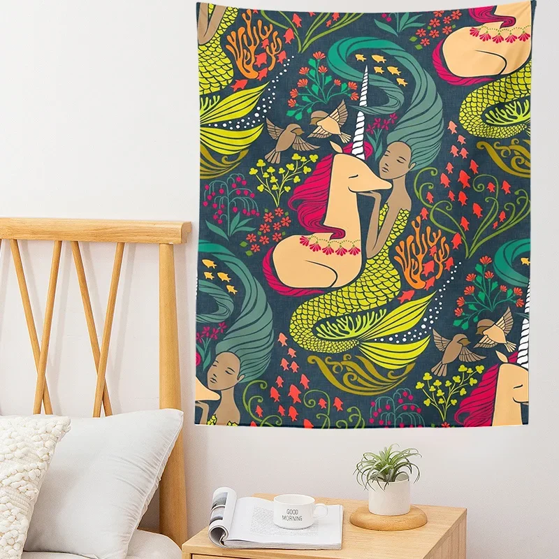 Plant Printed Tapestry unicorn Wall Hanging Cat Tapestries snake Boho Bedspread Yoga Mat Blanket decoration beach towel