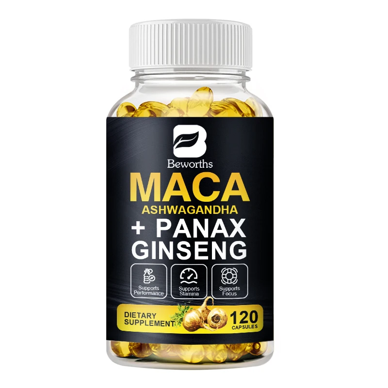 BEWORTHS Natural Ginseng&Ashwagandha Root Extract Edible Vegetarian Capsules for Men and Women Soft Gels Gluten Free Supplement