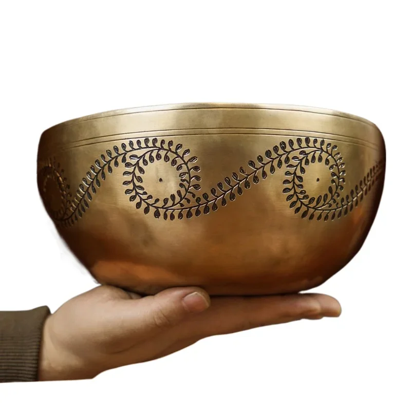 Copper Tibetan Bowl Handmade Carved Nepal Singing Bowls Spiritual Sound Healing Meditation Large Chakra Buddhist Instrument Gift