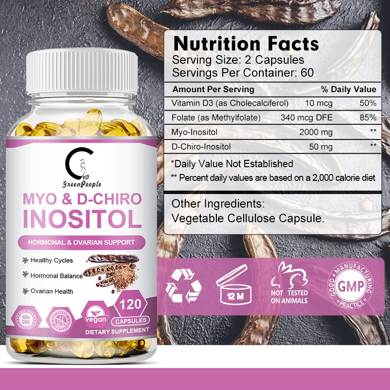 GPGP Greenpeople Myo-Inositol & D-Chiro Inositol Capsule with Folate for Ovarian Health Support and Balance Hormone Supplements