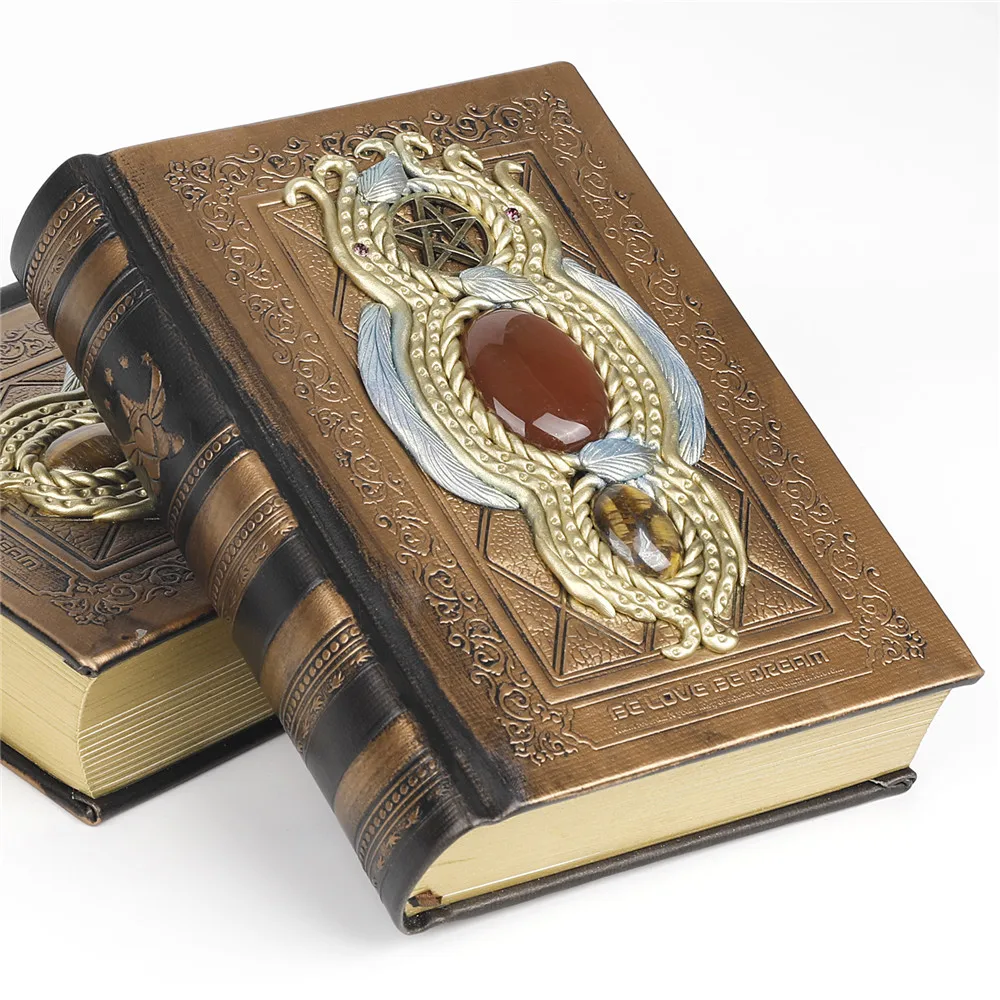 1PC Notebook With Quartz Geode Tiger Eye Chakra Healing Magic Diary Books Divination Good Luck Stones