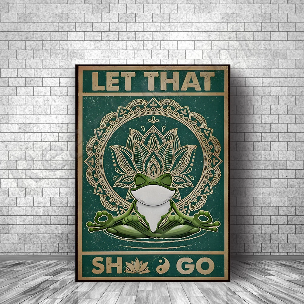 Let That Shit Go Poster, Yoga Frog Wall Art, Funny Frog Wall Decor, Frog Bathroom Decor