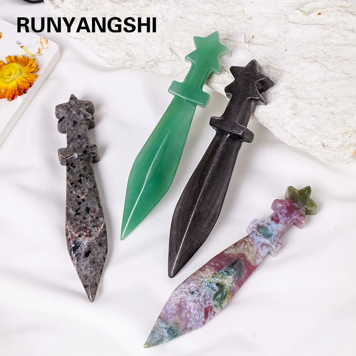 1PC Natural Crystal Amethyst Dagger Original Stone Model Knife Polishing Unbladed Knife Model Crystal Crafts Crafts Witch