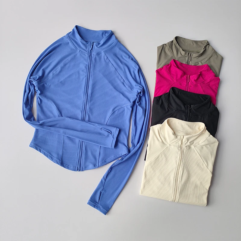 Slim Fit Sports Coat Shirts Jacket Quick Dry Elastic Yoga Fitness Women’s Outdoor Tops Running Zipper Quick Dry Fall Clothing