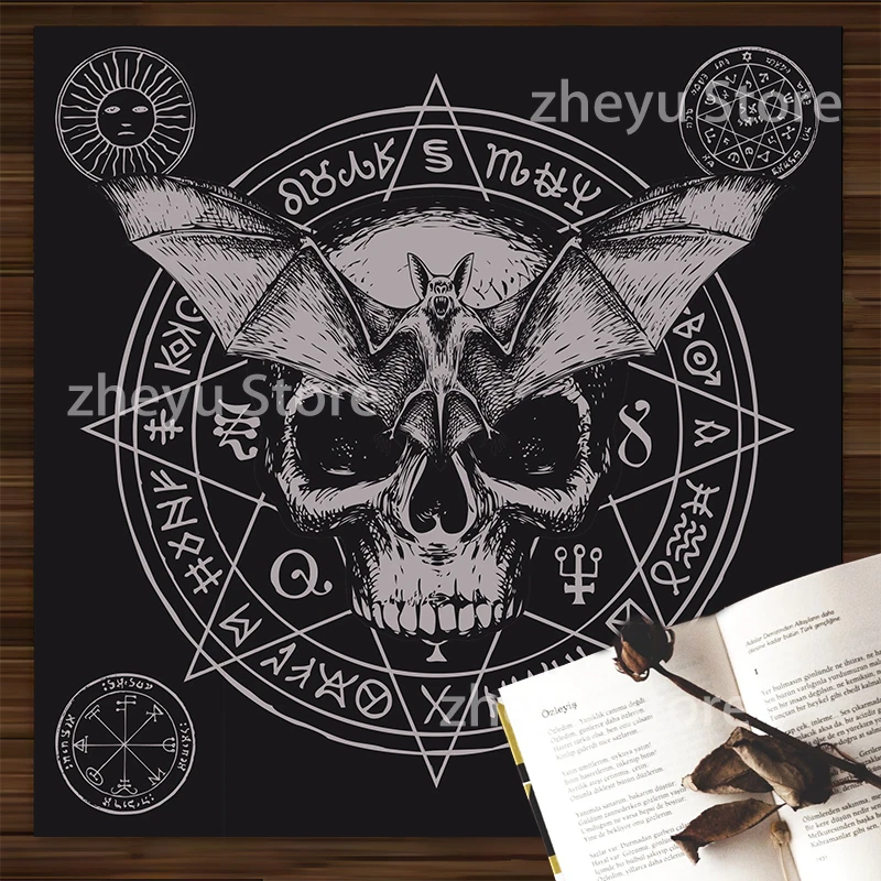 Bat Skull Decorative Tablecloth Divination Home Decor Tapestry Tarot Game Mat Ornament Waterproof