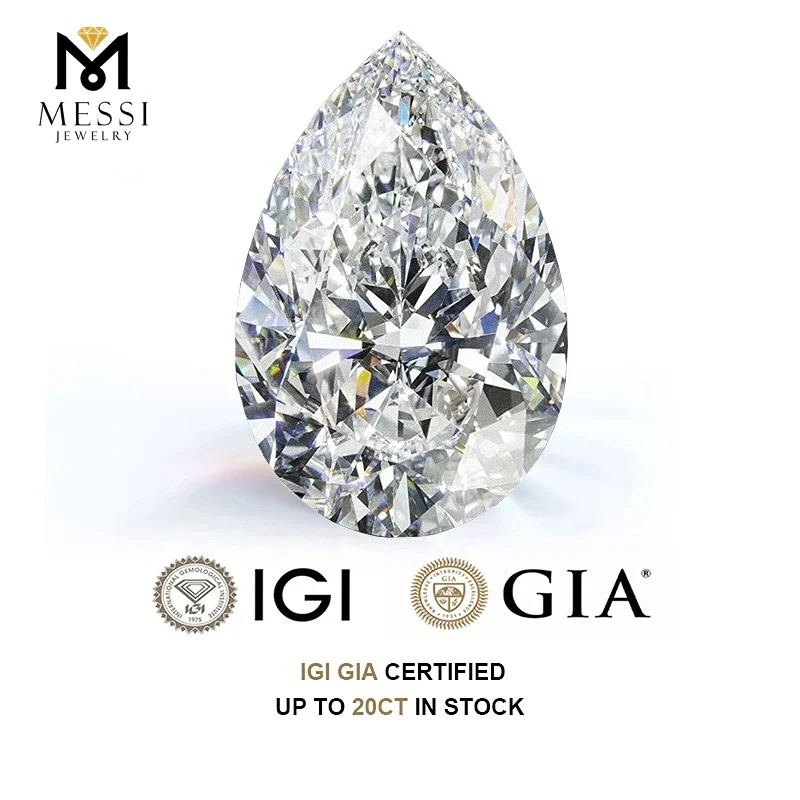 Messi Jewelry Pear Shape Lab Grown Diamonds With IGI Certificate CVD HPHT 1ct 2ct 3ct Loose Gemstones Diamond Stone Wholesale