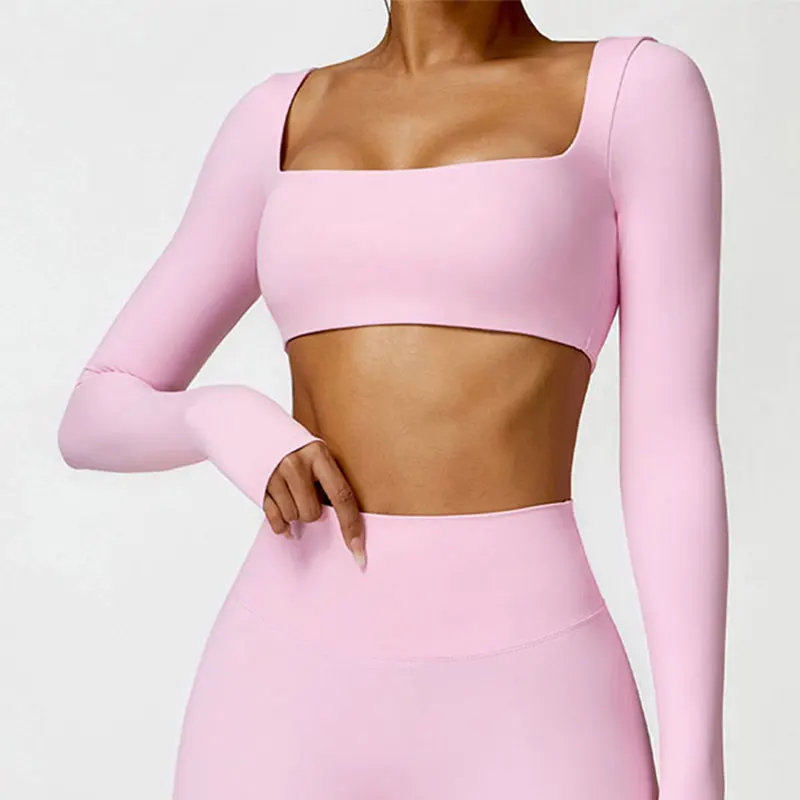 New Yoga Long sleeved Women’s Outdoor Running Fitness Wear T-shirt Long sleeved Yoga Shirt Gym Push Up Workout Single Piece Top