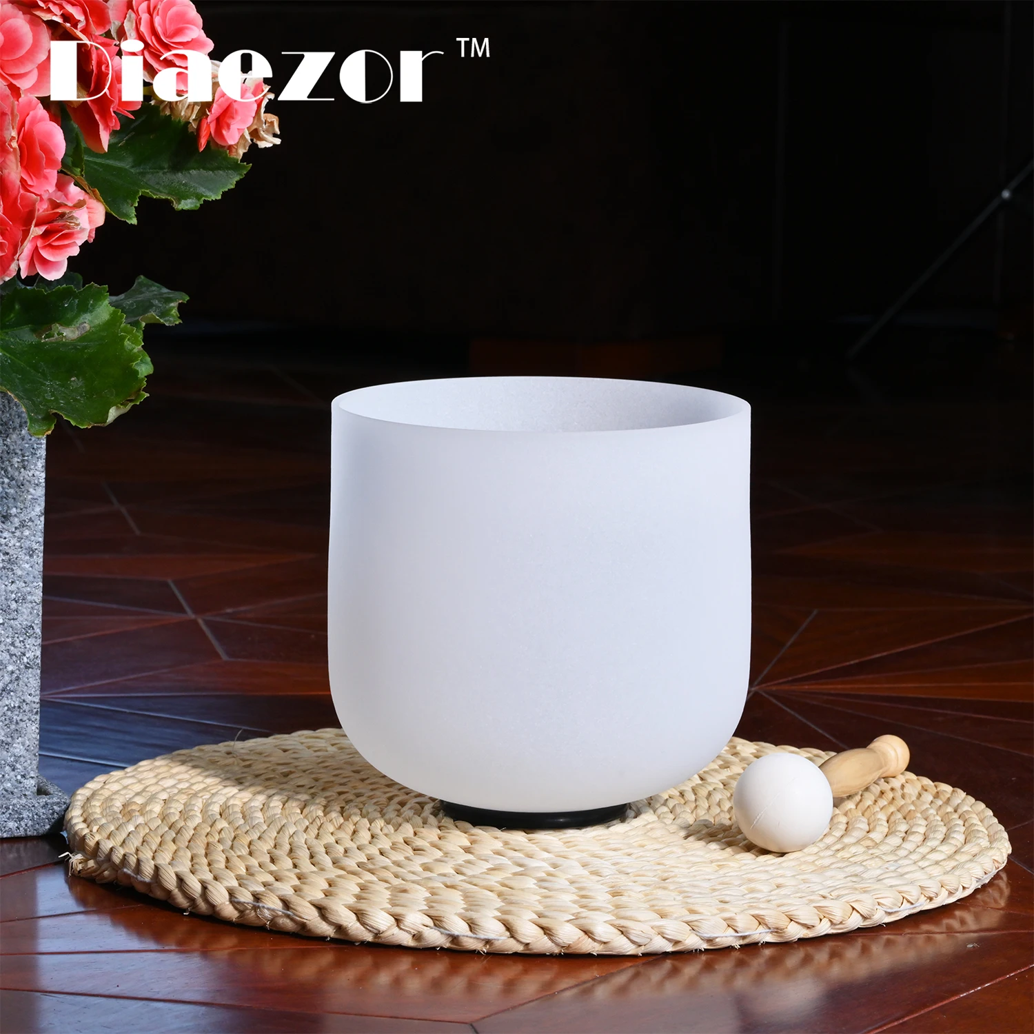 Diaezor 8 Inch 440/432Hz White Frosted Quartz Crystal Singing bowl CDEFGAB Note for Sound Healing and Meditation with Mallet