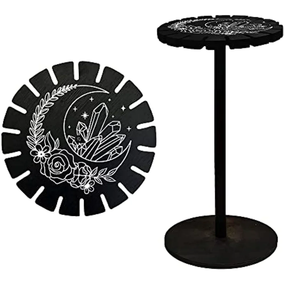 Crystal Shelf Black Crystal Display Shelf Dowsing Pendulum Wheel Display Stand Witch Stuff Wooden Pendulum Holder Stand Crystal