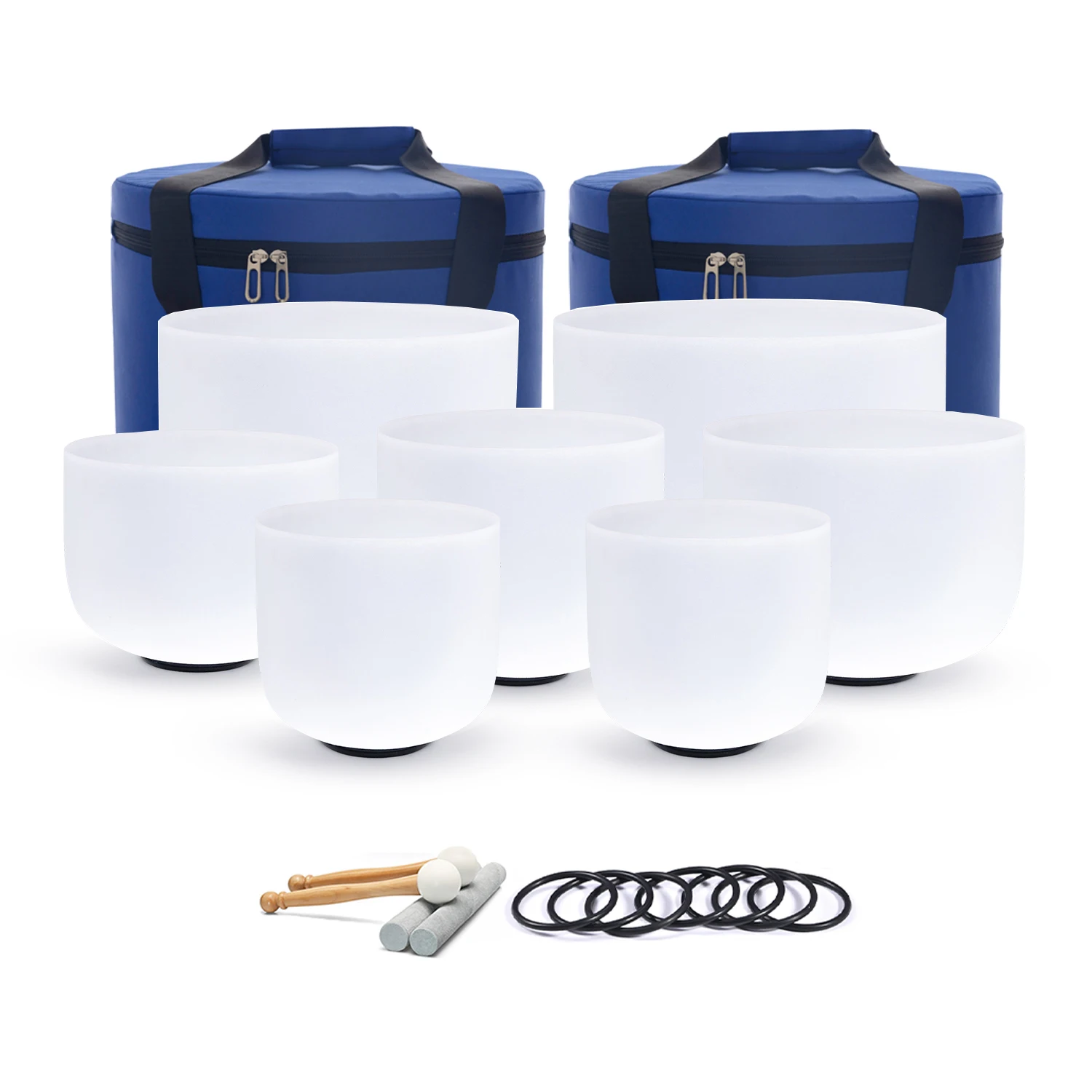 Hye-eun 7pcs 440hz/432hz Crystal Singing Bowl Chakra Set 6-12 Inch with Heavy Duty Carrying Case Medition Sound for Yoga Energy