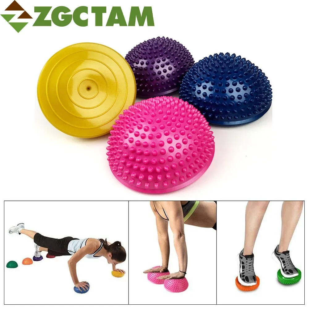 1Pcs PVC Yoga Half Balls, Inflatable Foot Massage for Plantar Fasciitis, Arch, Flat Feet & Heel Pain, Balance Trainer Stabilizer