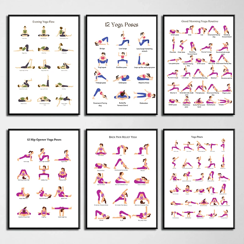 Morning Yoga Routine Canvas Painting Exercise Yoga Poses Posters and Prints Modern Wall Art Picture for Gym Yoga Studio Decor