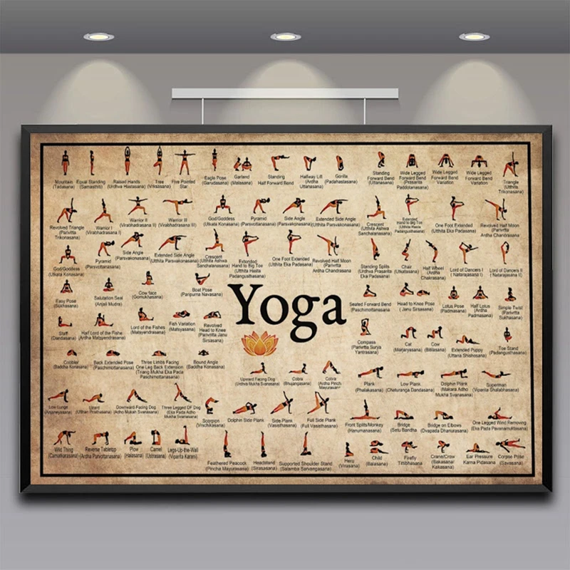 Home Exercise Gym Yoga Ashtanga Chart Pose Health Vintage Posters Wall Art Picture Canvas Painting Print Living Room Home Decor