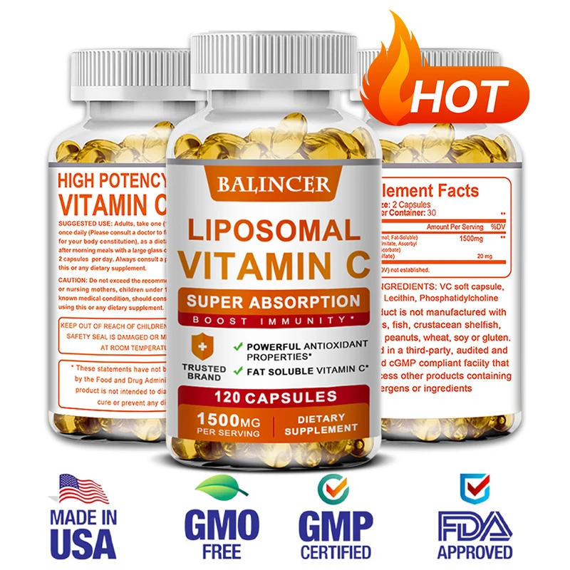 Liposomal Vitamin C 1500mg High Absorption Vitamin C, Immune System & Collagen High Potency Fat Soluble Ascorbic Acid Supplement