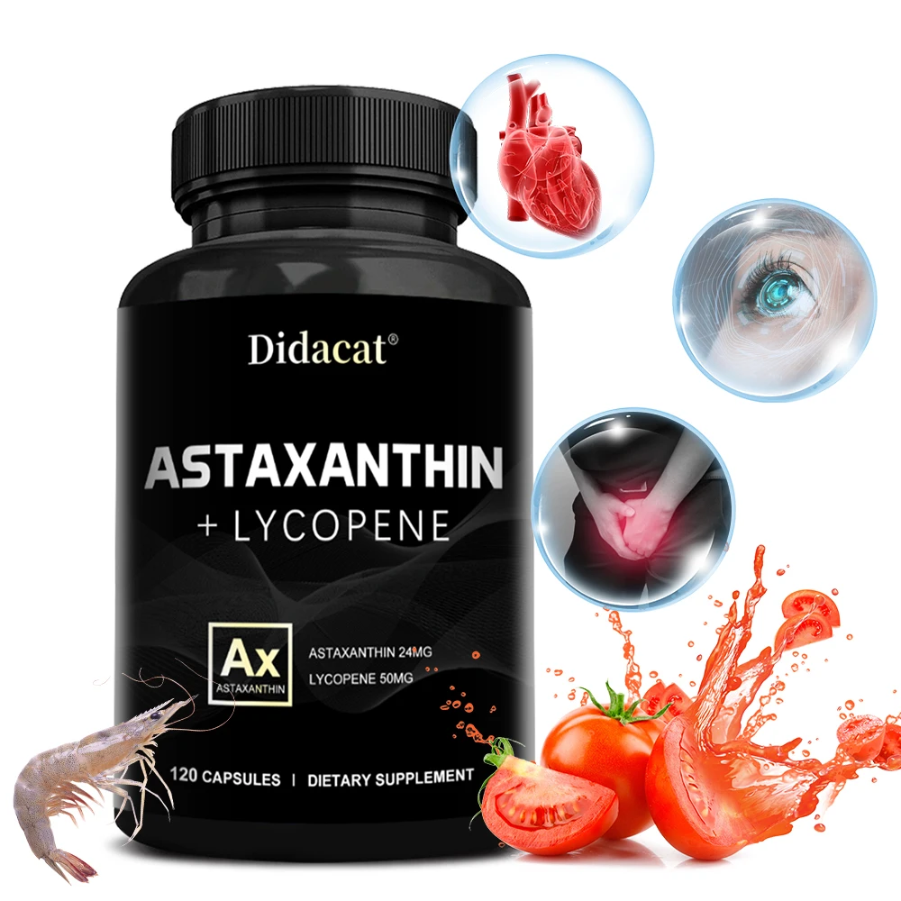 Organic Astaxanthin + Lycopene Supplement – Antioxidant, Supports Heart, Vision and Prostate Health, Improves Immune Function