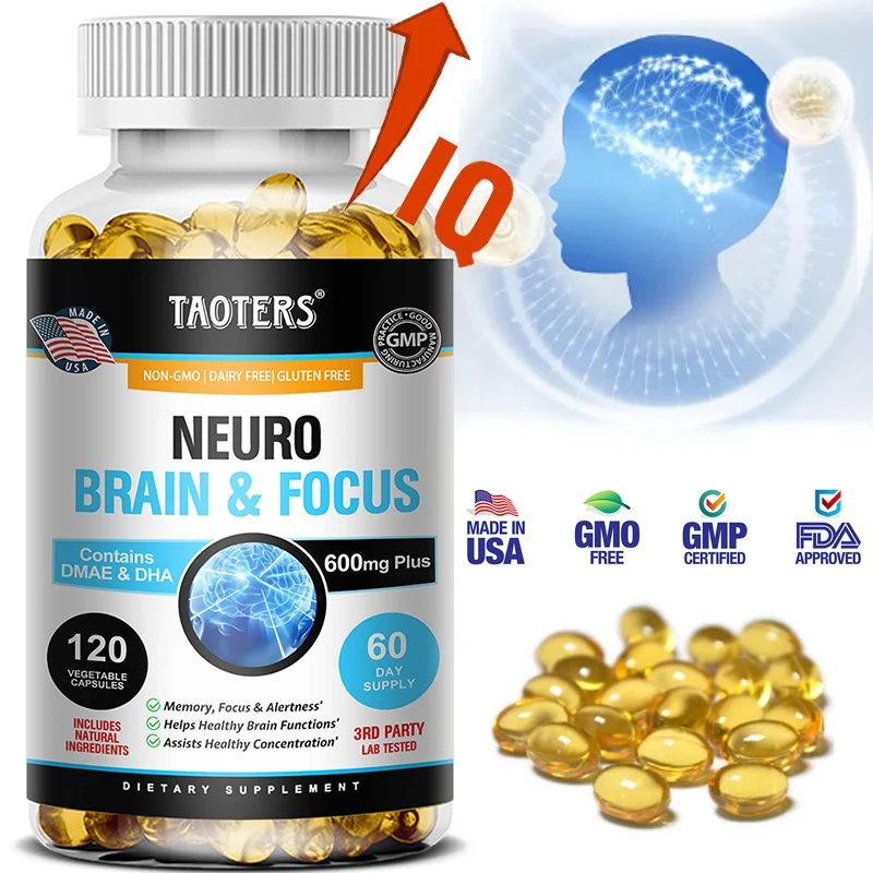 Memory, Focus, Clarity, Energy Brain Supplement – Nootropic Brain Booster DMAE Vitamins A, C, D, E, B1, B2, B3, B5, B6 Capsules