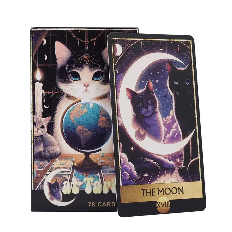 78pcs Cat Tarot Games English Version Tarot Oracle Deck Clear Printed Wiccan Supplies Portable Tarot Games for Parties