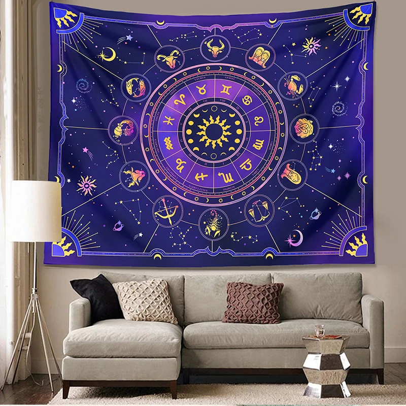 Sun Moon Tarot Tapestry Wall Hanging Moon Phase Constellation Starry Sky Blanket Witchcraft Divination Art Dormitory Home Decor