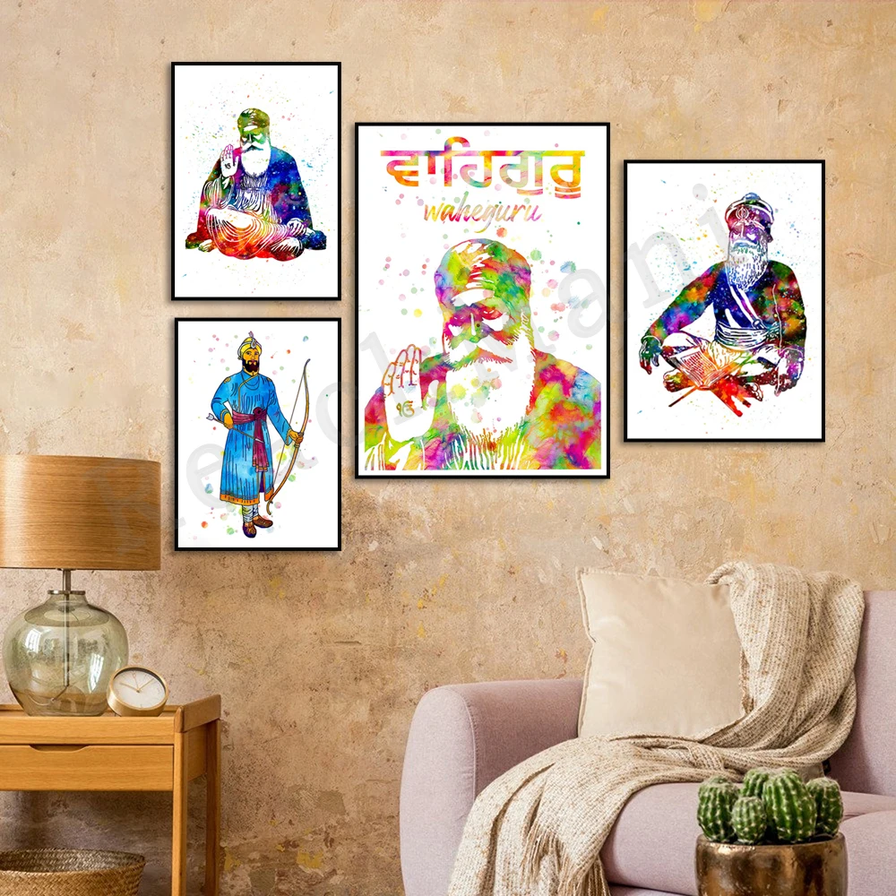 Sikh art print, Sikh Guru Nanak, Spiritual decor for wall, Hindu art print, Meditation poster, Yoga gift