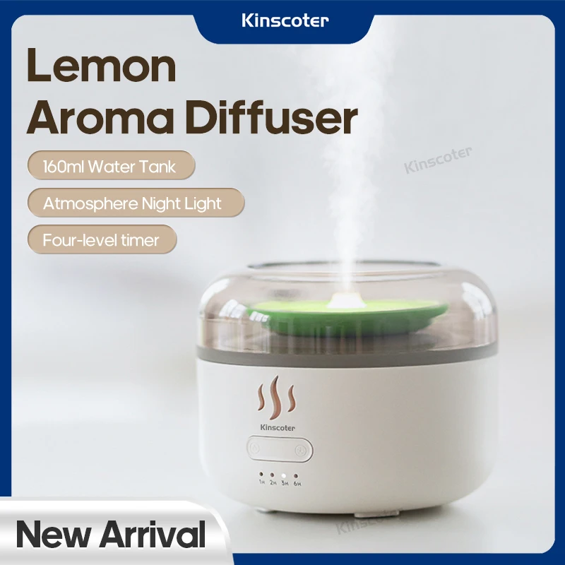New Lemon Aroma Diffuser USB 160ml Essential Oil Air Humidifier with Light Waterless Auto-Off Protection for Home Creative Gift