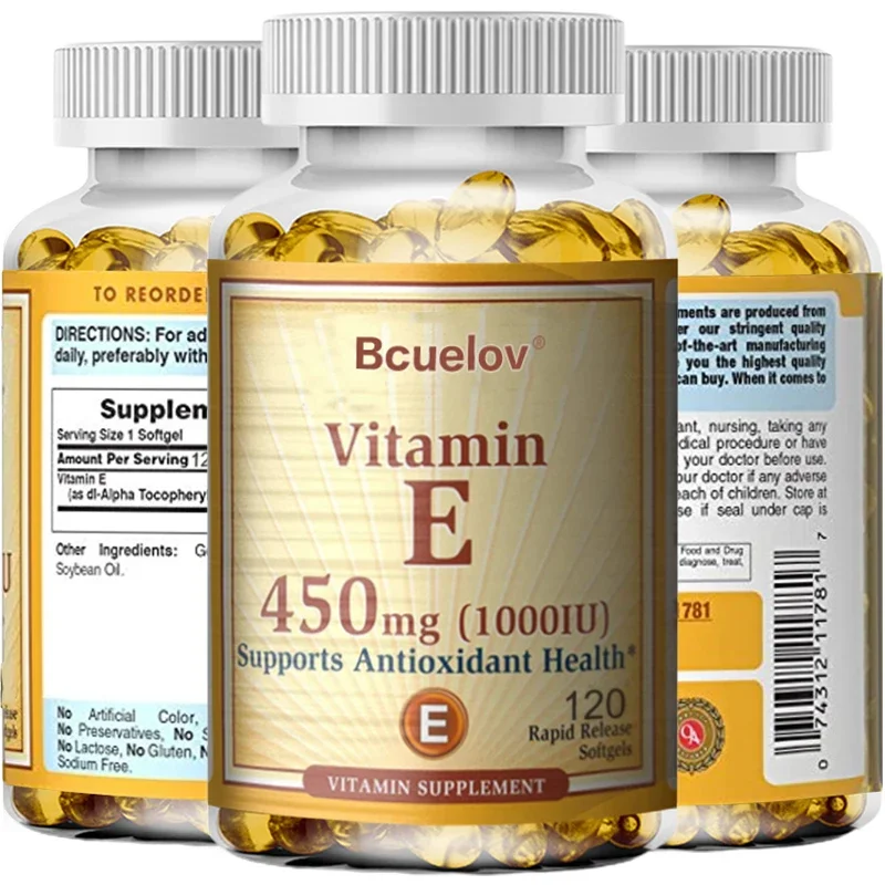 Bcuelov Vitamin E 450MG (1000 IU) Mixed Supports Immune System & Skin Nutrition – Natural Antioxidant – Gluten & Dairy Free