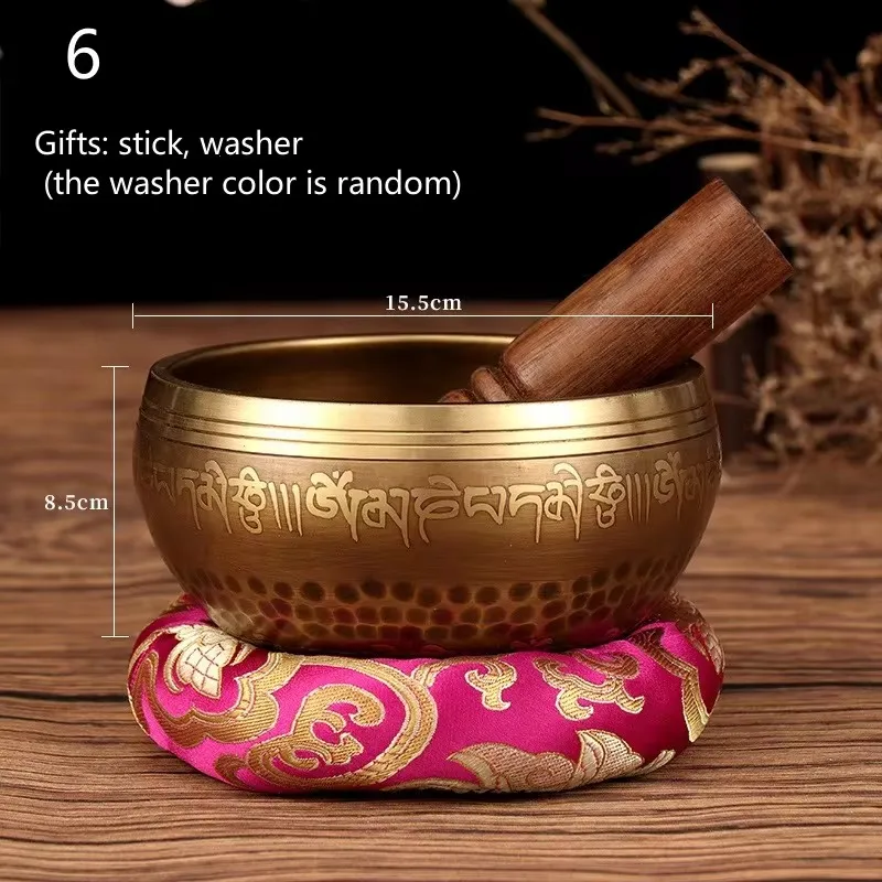 Buddha Mantra Design Tibetan Nepal Handmade Singing Bowls Set Tibetan Bowl with Leather stick for Yoga Chanting Meditation