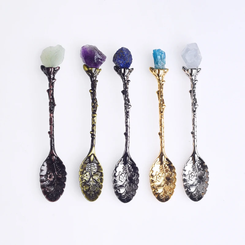 10PCS/set Natural Crystal Raw Stone Spoon Gem Crafts Energy Healing Home Decor Halloween Spirit Souvenir Gift