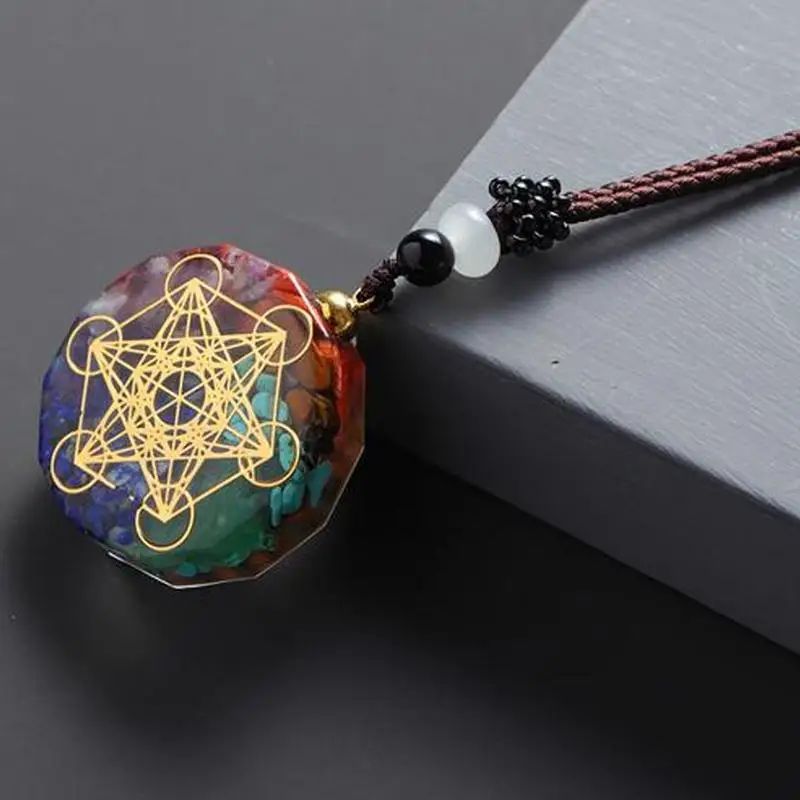 1pc Seven Chakra Pendant Necklace Metatron Cube Orgonite Energy Pendant 7 S Reiki Healing EMF Protection Crystal Necklace