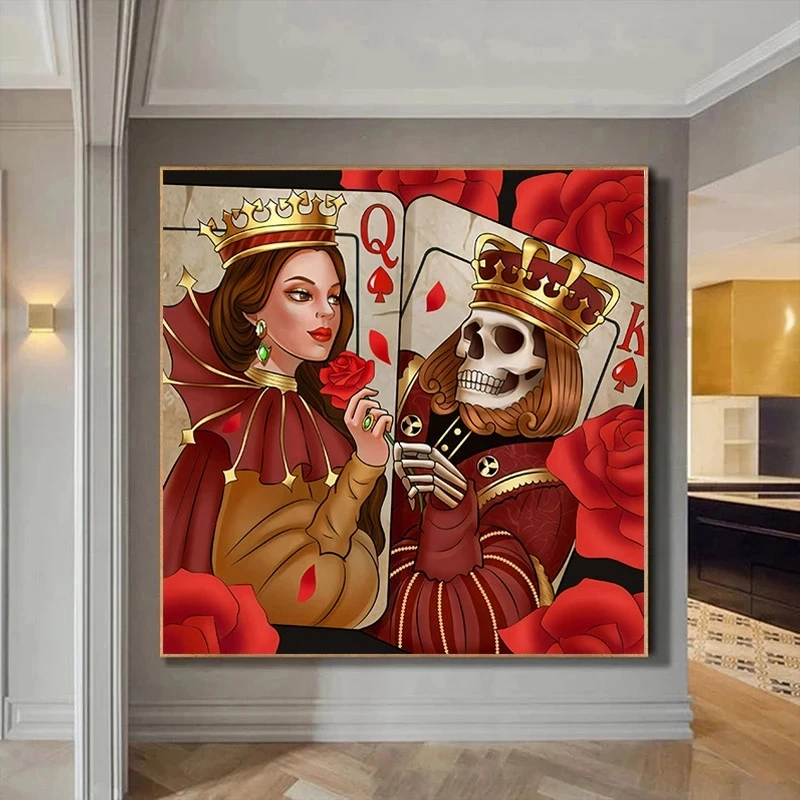 Playing Card/Poker Series Skull King and Rose Queen Canvas Painting HD Print Wall Poster Bedroom Casino Bar Cafe Home Decoration