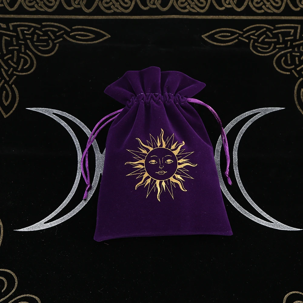1pcs Purple Velvet Moon Phase Tarots Oracle Cards Storage Bag Runes Constellation Witch Divination Accessories Jewelry Dice Bag
