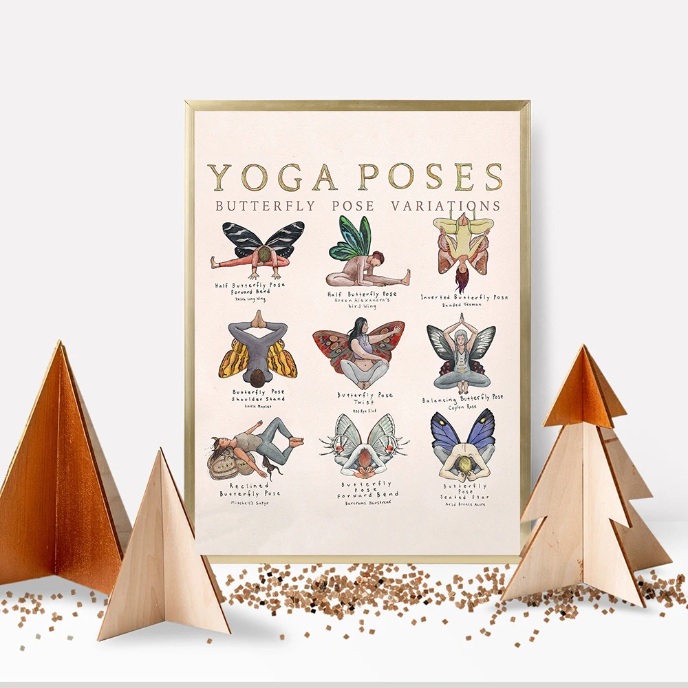 Animals Butterfly Species Yoga Poses Posters Meditation Retro Wall Art Vintage Canvas Painting Print for Living Room Home Decor