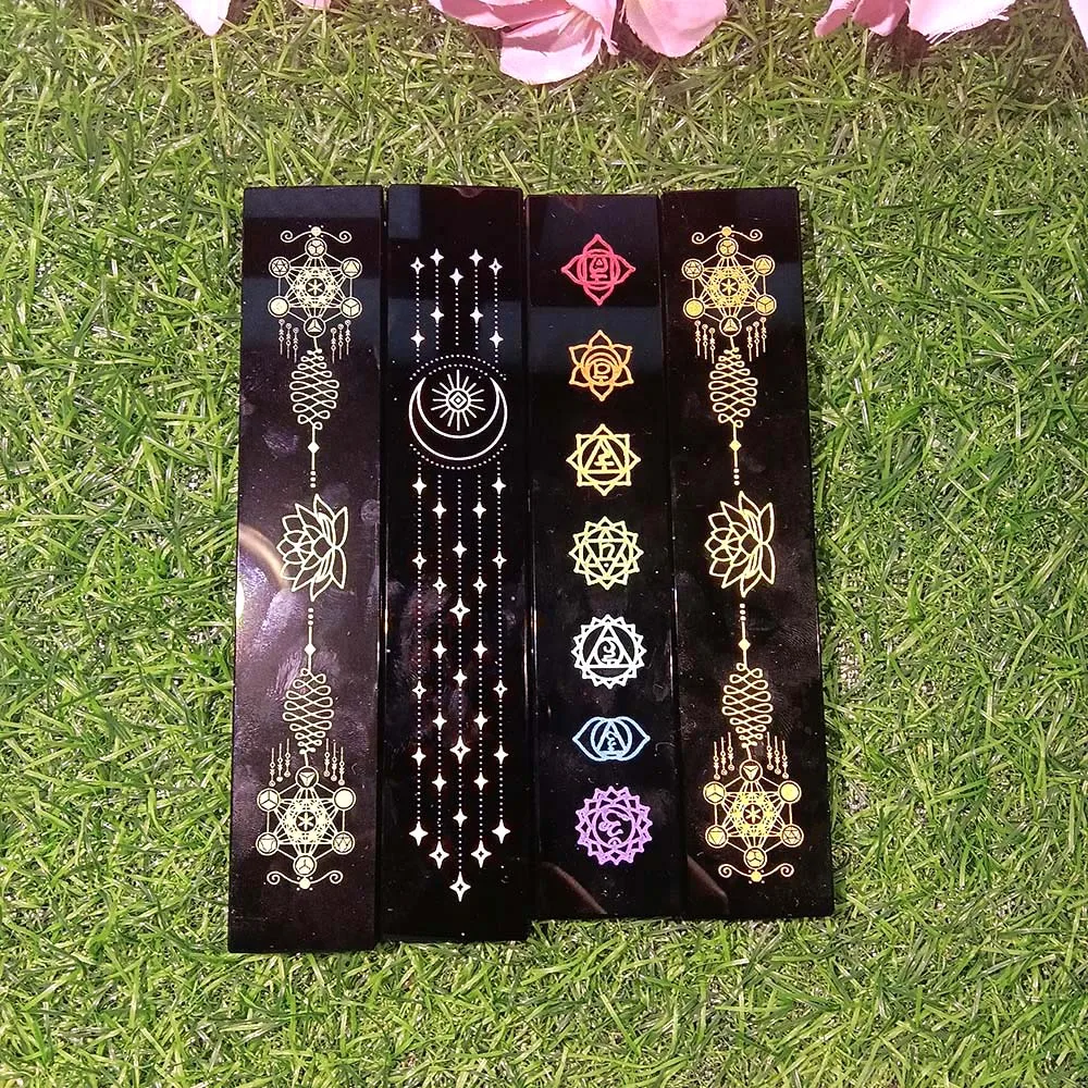 1Pc Natural Crystal Black Obsidian Color Facet Pattern Seven Chakras Home Decor Meditation Energy Healing Square Bar Gifts
