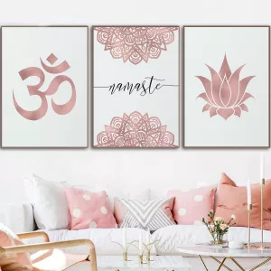 Pink Rose Lotus Print Zen Yoga Wall Art Canvas Painting Picture Namaste Quotes Modern Minimalist Poster Home Room Decoration